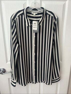 Women’s oversized, long sleeve striped dress shirt
